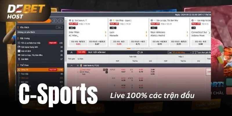 C-Sports live 100% các trận đấu đang hot